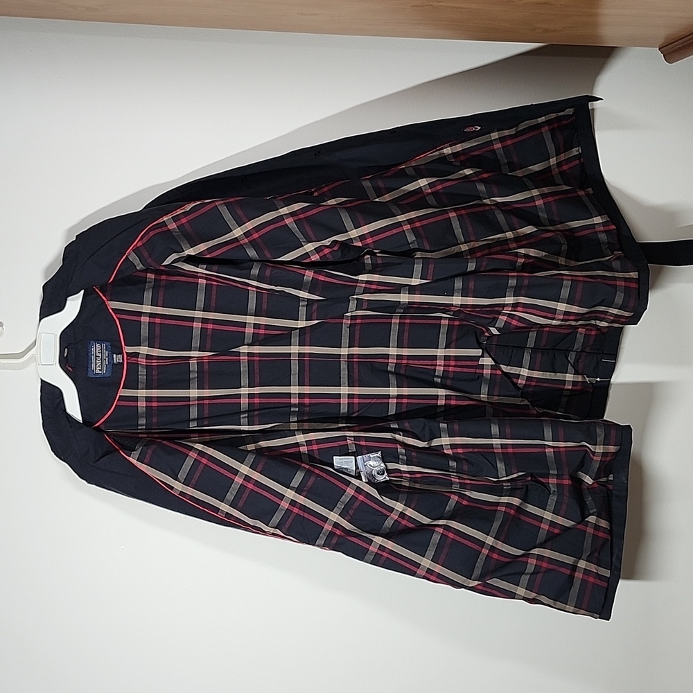 Pendleton Belted Black Trench Coat Plaid Lined Cotton Blend Classic Womens XXL - Picture 9 of 13